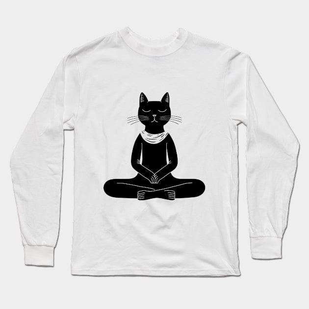 Yoga Cat Long Sleeve T-Shirt by aphian